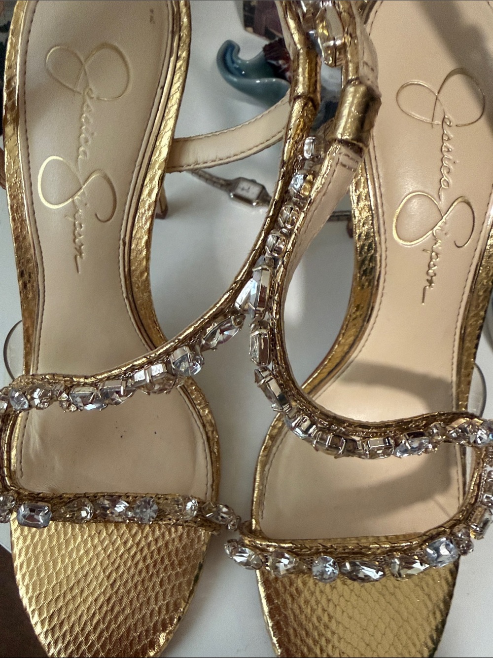 Jessica Simpson Gold Crystal-Strap High Heels - Picture 3 of 8
